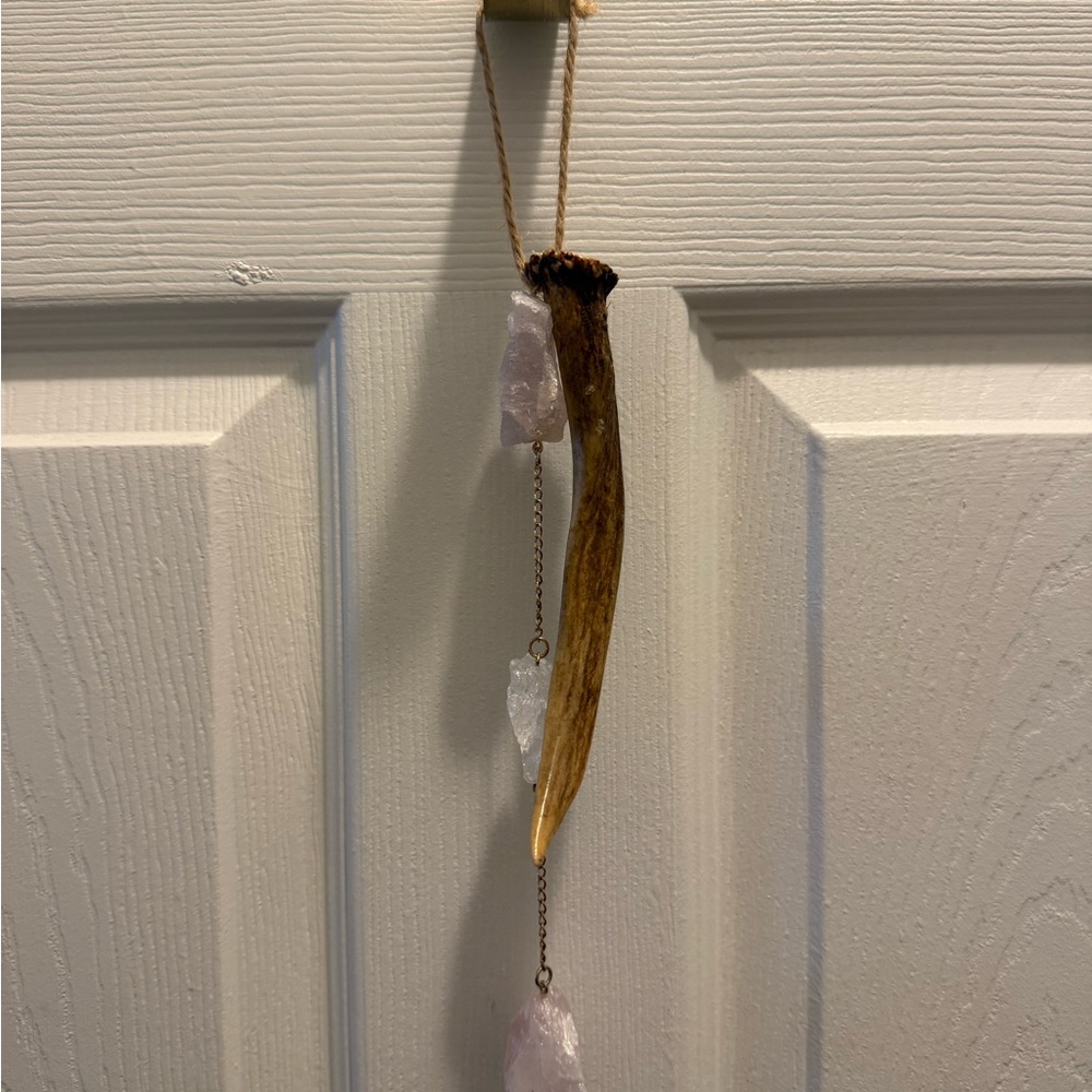 Natural Antler and Rose Quartz Hanging Wall Decor